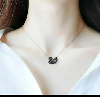 Fashion Titanium Steel Exquisite Clay Zircon Black Duck Earrings Necklace Set For Girls Women