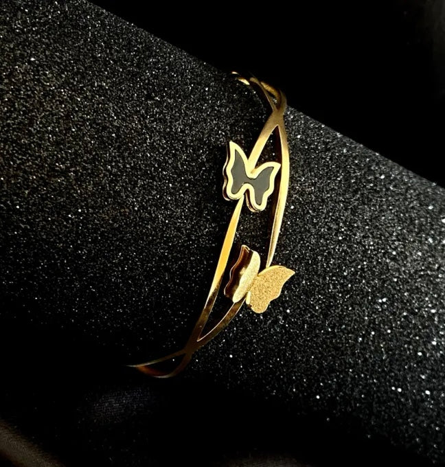 Stainless Steel Gold Colour Butteryfly Style Bangel For Women