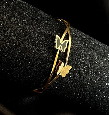 Stainless Steel Gold Colour Butteryfly Style Bangel For Women