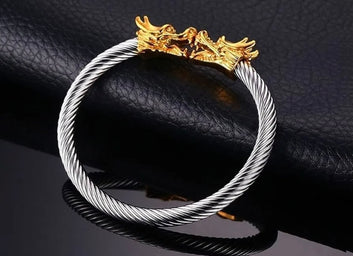 Thehs.store Presenting Double Dragon Heads Cuff Twist Bracelet Bangle Adjustable Retro Wire Bangle Men & Women Gift